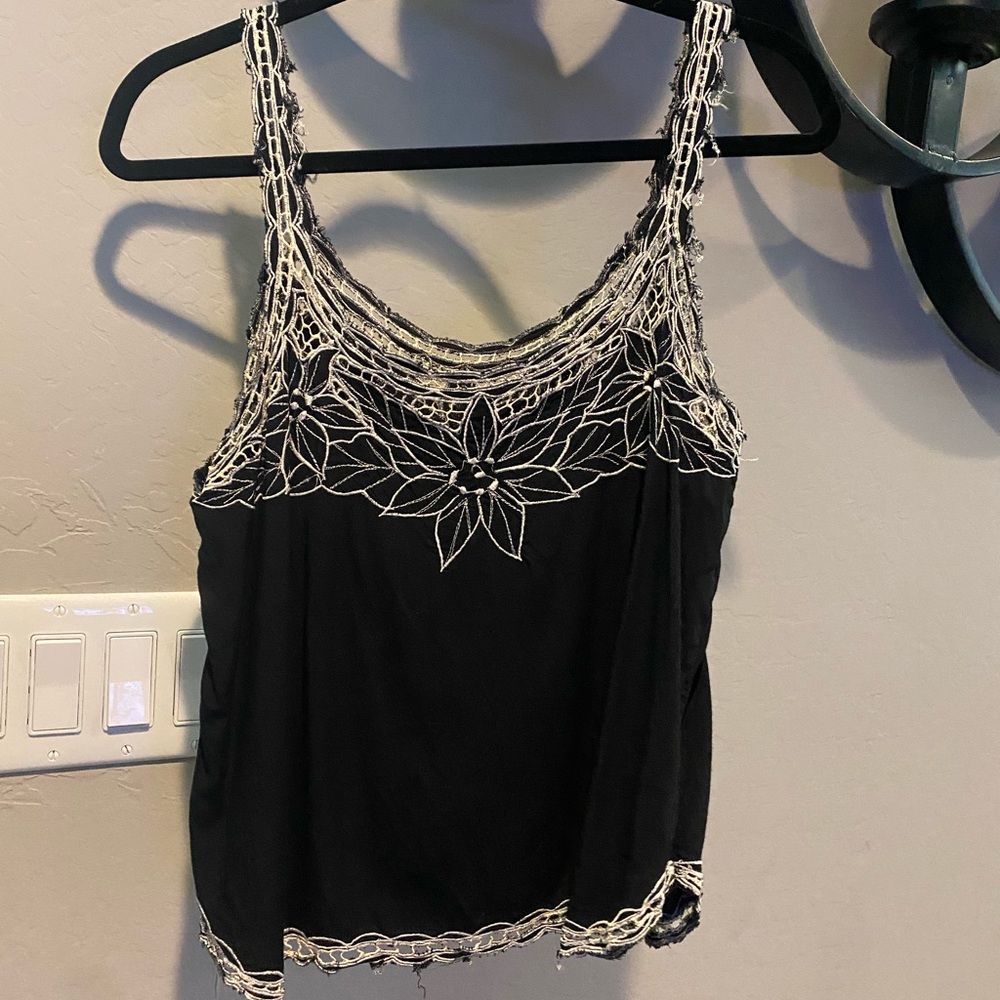 Free People Black floral oversized tank
